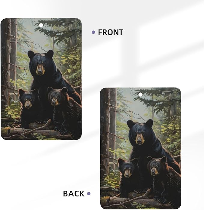 Car Air Fresheners Cards - Set of 4 Pieces with Stylish Black bear family Print - Long-Lasting Fragrance for Your Vehicle