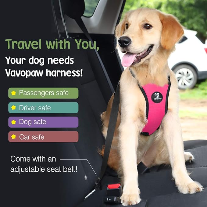 Dog Seat Belt, Safety Vest Dog Car Harness with Adjustable Buckle Dog Seat-Belt for Vehicle Nylon Pet Safety Seats Belts Heavy Duty(XL, Magenta)