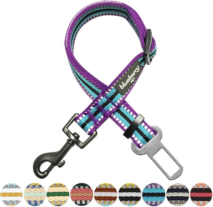 Blueberry Pet Dog Leash Puppy Essentials - 3M Reflective Adjustable Dog Seat Belt for Car, 1-Inch Width, 16.5-25.5 Inch, Violet & River Blue - Safety Tether for Secure Pet Travel
