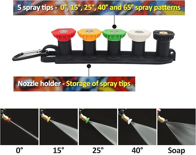 Pressure Washer Spray Gun M22-14 Max 3000 PSI with 1/4" Quick Connector Snow Foam Lance & 5 Spray Tips & Clip Nozzle Holder, Compatible for Some of Greenworks Kar-cher Ryobi Homelite Pressure Washer