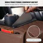 Car Armrest Cushion, 5-in-1 Nappa Leather Vehicle Centre Console Cover with 2 Storage Pockets, Cup Phone & Phone Holder, Multifunctional Auto Organiser Accessories, Universal Fit (Coffee)