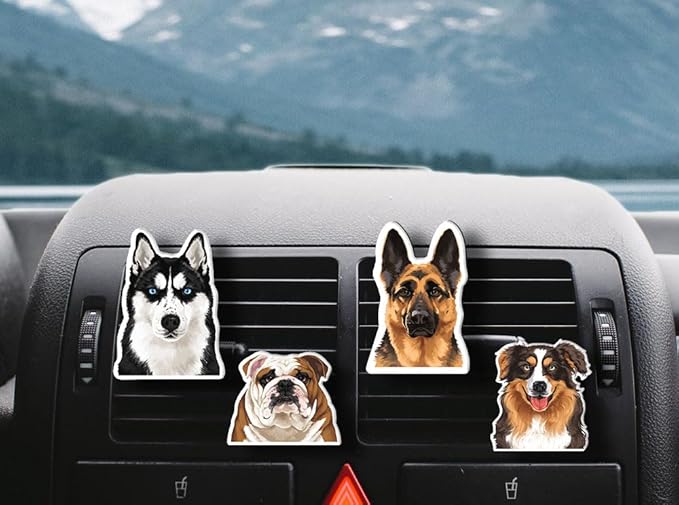 WIRESTER Set of 4 Fresh Scented Car Air Freshener Vent Clip, Decorative Accessories, Interior Decoration for Cars - Dogs, Cats, Animal