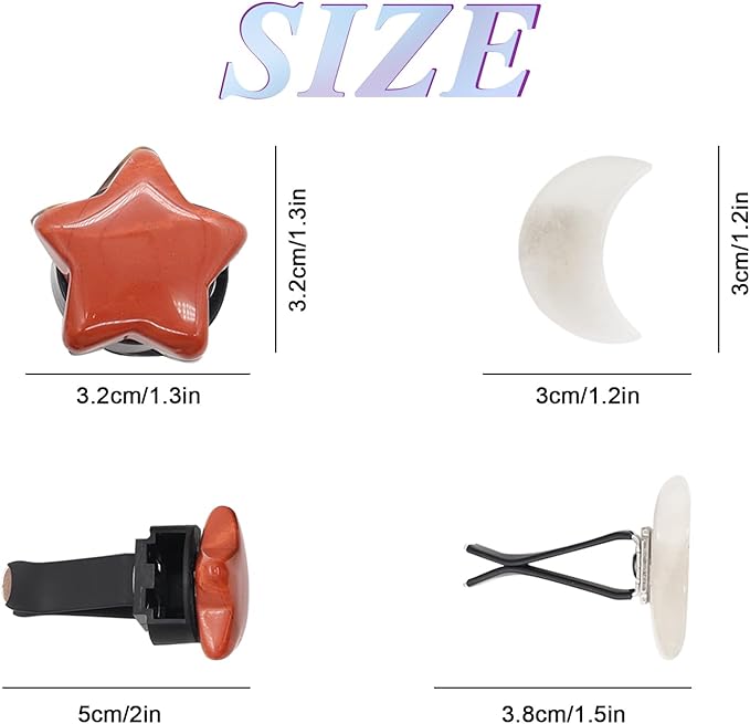 Boho Car Decor,Stars Moon Air Vent Clips,Refillable Car Fresheners,5pcs Natural Crystal Stone Hippie Dashboard Decorations Accessories,Best Wishes for Lover and Friend