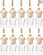 10 Pcs 8ml Hanging Car Air Freshener,Empty Clear Glass Cylindrical Essential Oil Diffuser Perfume Aromatherapy Pendant Bottle Vials With Wooden Caps & Hanging String-FREE 1 Funnel&Dropper