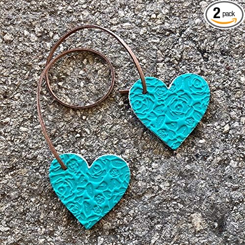 Air Flair | Leather Car Air Freshener | Double Heart | Rose Pattern (Turquoise, Cherry Leather Scent)