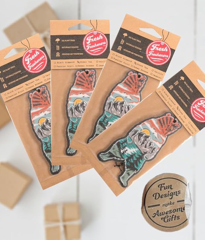 Outdoor Adventure Car Air Freshener 4 Pack Scented With Premium Oils By Fresh Fresheners (Outdoor Bear)