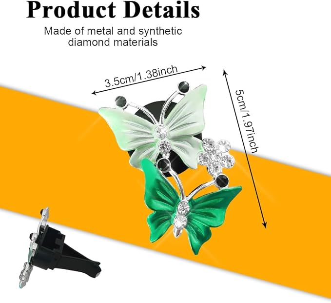 4PCS Car Air Fresheners Vent Clips, Butterfly Car Accessories, Sparkly Bling Dual Butterfly Auto Air Vent Clips, Automotive Cute Air Conditioning Outlet Decoration Universal for Women Girl
