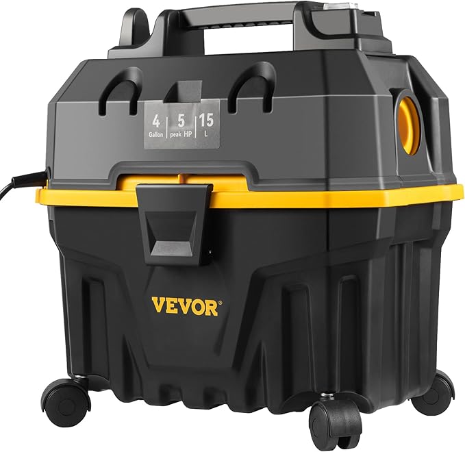 VEVOR 4 Gallon 5.0 Peak HP Wet and Dry Shop Vac， Portable Shop Vacuum and Blower 3-in-1 with Filter, Hose and Attachments for Home and Car Cleaning Black