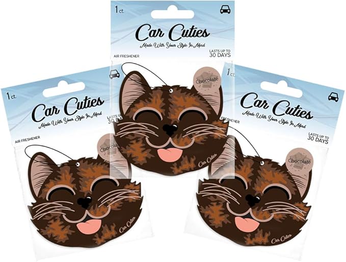 Cute CAT CAR AIR FRESHENER - Cute Cat Design, Long-Lasting Scent, Portion of Proceeds Benefit PAWS Chicago (Chocolate - Pack of 3)