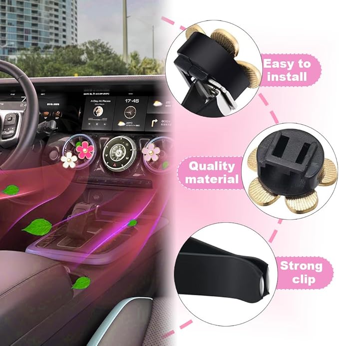 6 Pcs Daisy Flower Air Vent Clip Air Conditioning Outlet Clip Car Air Freshener Clip Car Interior Decor Charm Colorful Car Interior Accessories for Girls Women (Tricolor)