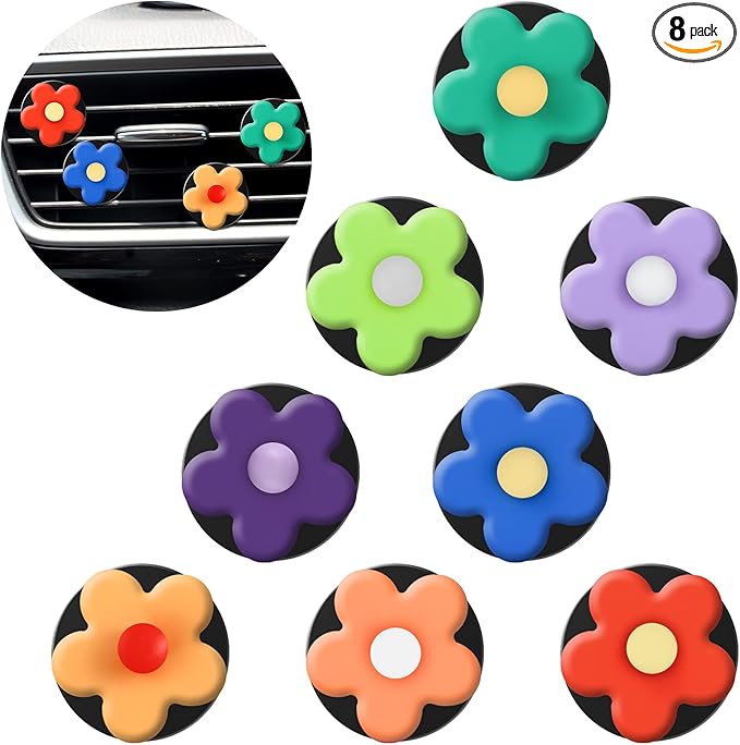 Frienda 8 Pieces Daisy Flower Air Freshener Cute Flower Car Clips Air Vent Clip Car Accessories Interior Decor for Women Girls Charm Colorful Air Vent Decorations(Classic Colors)