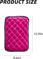 Bling Car Armrest Cover, Crystal Rhinestone Fluffy Automotive Armrest Seat Box Cushion Pad, Soft Comfortable Diamond Car Center Console Cover, Universal Vehicle Accessories (Rose Red)
