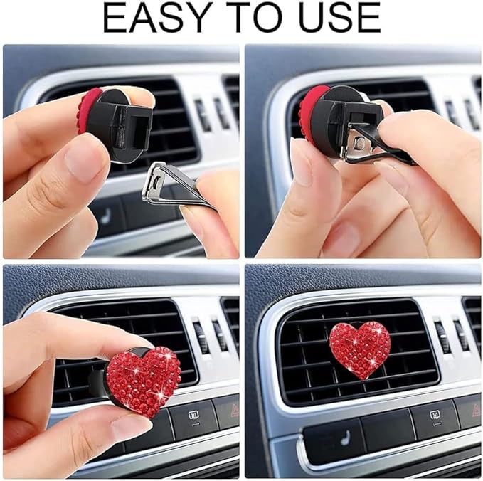 5 Pcs Bling Red Hearts Air Vent Clips, Heart Shape Crystal Car Air Vent Clip Charm Car Air Fresheners for Women Rhinestone Diffuser Vent Clip Cute Decor Bling Cars Accessories,Interior Accessories