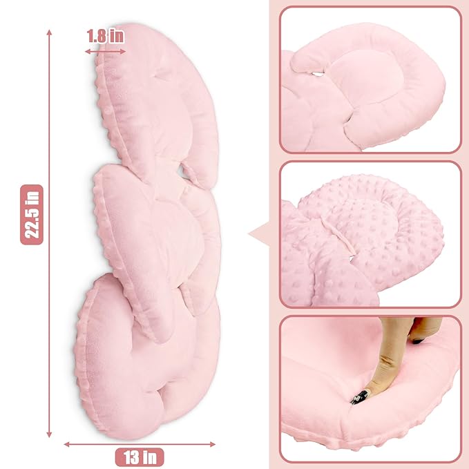 GFU Infant Car Seat Insert Head and Body Support, Reversible Newborn Insert for Carseat with Strap Pads, Soft Stroller Cushion Pillow Insert for Boys and Girls, Fits for Stroller, Swing, Pink
