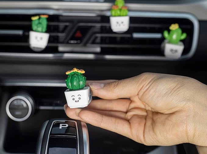 cute simulated plant shape aromatherapy vent car cactus air freshener, vent clip interior accessory, car scent freshener perfume aromatherapy clip (Cartoon)
