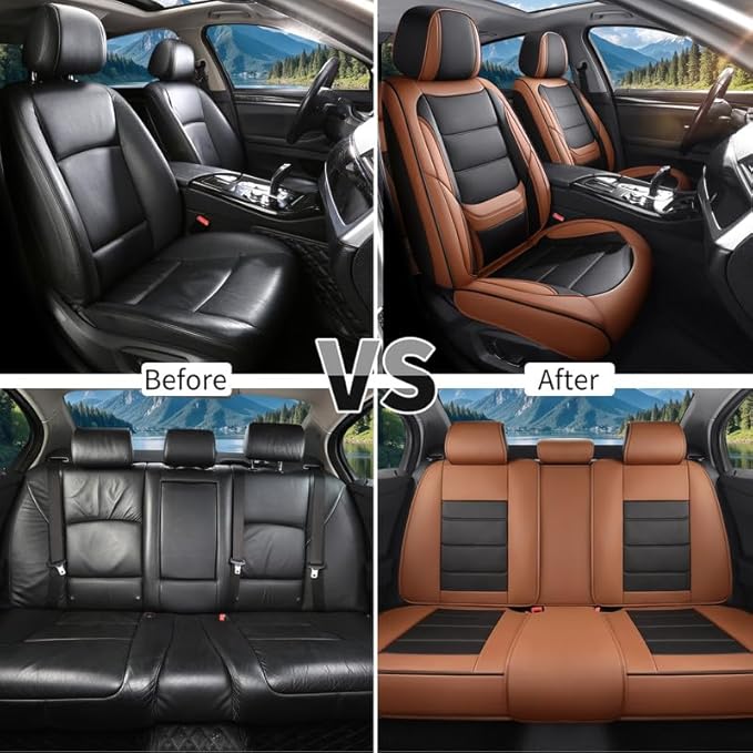 Car Seat Covers Custom Fit for Chevrolet/Chevy Cobalt 2004-2010 , Premium Faux Leather Waterproof Car Seat Protectors with Lumbar Support, Breathable Anti-Slip Easy to install(Black&Brown,Full set)