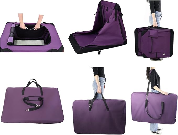 EliteField 4-Door Folding Soft Dog Crate with Curtains, Carrying Bag and Fleece Bed (2 Year Warranty), Indoor & Outdoor Pet Home (30" L x 21" W x 24" H, Purple+4 Door Curtains)