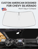 Proadsy Windshield Sun Shade Custom Fit Chevy Silverado 1500 2Dr 4Dr 2019-2024 2025 2026 4-Layer Foldable Front Sunshade Protector Sun Visor Blocks UV Rays Keep Car Cooler Accessories