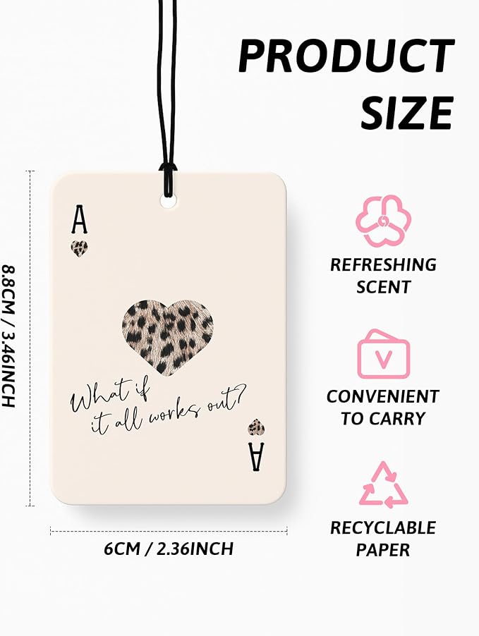 Black Leopard Print Car Air Freshener 4 Pcs, Trendy Cheetah Lucky 8 Ball Ace Card Hanging Air Freshener for Cars Closet Drawer Books, Leopard Car Accessories Mirror Decor for Women