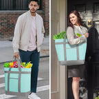 CIVJET 2Pk Insulated Reusable Tote Bag for Grocery Shopping for Women/Men, Pizza/Food Delivery Bag to Keep Food Cold/Hot for Professional Catering, Cooler bags for Travel/Beach/Picnic, Green
