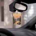 Sunset Landscape Car Air Freshener 4 Pcs, Oil Painting - Style Scenery Hanging Air Freshener for Cars Closet Drawer Books, Car Accessories Mirror Decor for Nature Lovers.