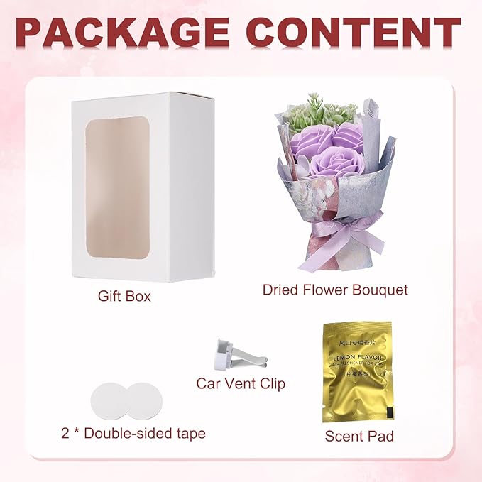 uxcell Light Purple Small Bouquet Car Air Freshener Vent Clips, Mini Decorative Rose Bouquet with Fragrance Diffuser for Women, Automotive Air Freshener Decoration, Style 1