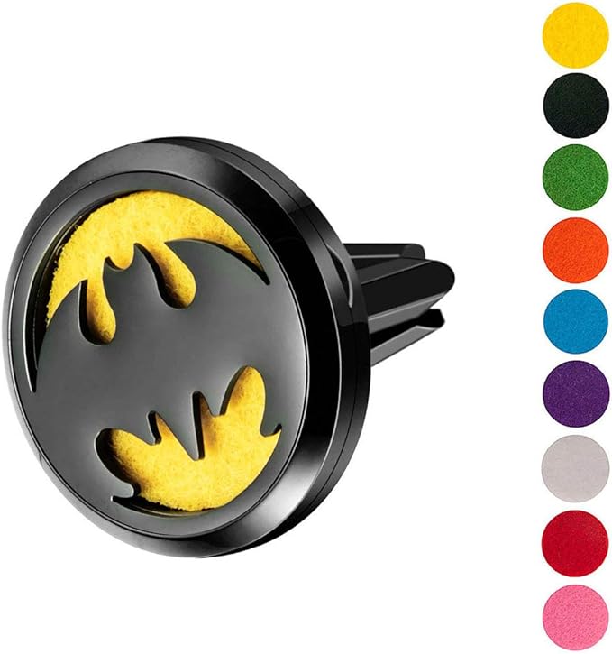 Wild Essentials Black Bat Essential Oil Car Vent Diffuser Kit With Lavender, Lemongrass, Peppermint, Orange Oils,Stainless Steel Locket Pendant,8 Refill Pads, Customizable Color Changing Air Freshener