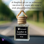 Luxury Leather Car Air Fresheners – Set of 3 | Labdanum & New Car Scent | Non-Toxic Essential Oils | Long-Lasting 135 Days | 10ml Each | velvet gift bag included