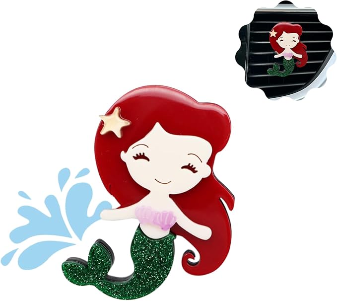 Mermaid Car Accessories,Beach Themed Air Vent Clip Car Freshener,Coastal Dashboard Decor,Refillable Aroma Diffuser for Women Teens