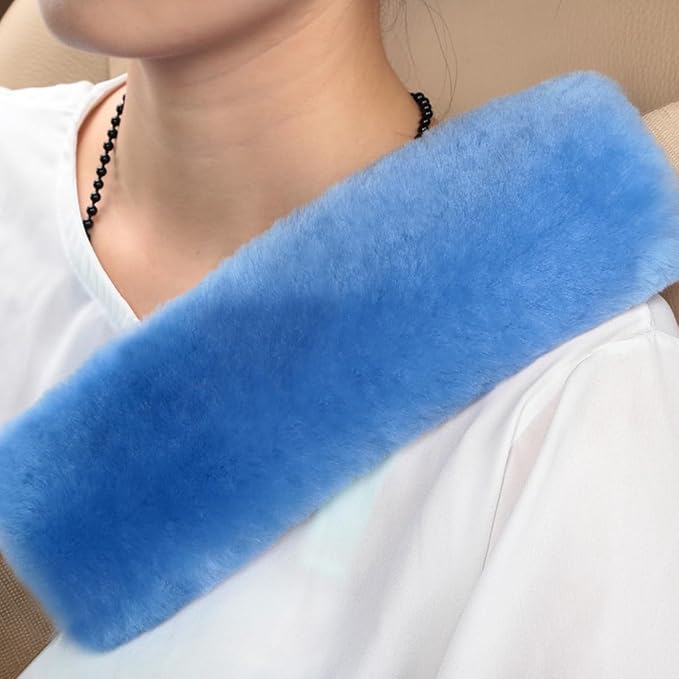 Soft & Cozy Australian Sheepskin Car Seat Belt Covers,2 Pack Fluffy Seatbelt Pads, Genunie Sheepskin Fur Shoulder Straps Cushions for Adults Kids Women and Men (Sky Blue)