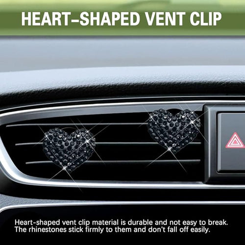 2PCS Bling Heart Air Vent Clips, Heart Car Accessories, Bling Heart Charm Air Conditioning Outlet Clip, Car Interior Decor Air Fresheners Vent Clips Universal Fit for Women and Girls (Black)