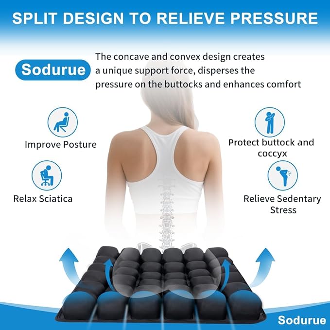 Sodurue Travel Cushion Airplane Seat,Airplane Seat Cushion for Long Flights,Press Type Air Inflatable Wheelchair Seat Cushion for Car,Office,Stadium,Ergonomic Comfort Support,Heavy Duty (36 Air Bag)