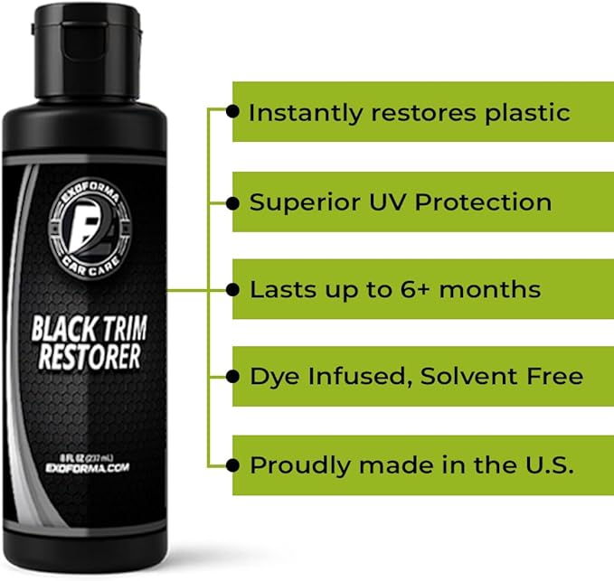 ExoForma Black Trim Restorer - Lasts 6+ Months, Dye Infused Waterproof Plastic Restorer for Cars - Perfect for Faded Bumpers, Trim & Vinyl on Jeeps, Truck Beds, Avalanches & ATVs | 4oz