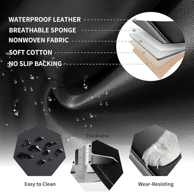 Car Seat Covers Full Set fit for Chevrolet/Chevy HHR 2006-2011 , Premium Faux Leather Waterproof Car Seat Protectors with Lumbar Support, Breathable Anti-Slip Auto Seat Covers(Black&White,Full set)