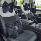 4 Pack Car Neck Pillow and Lumbar Support Cushion Plush Butterfly Knot Headrest Pillow Comfortable Waist Support Cute Car Interior Decor