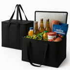 musbus 2-Pack, XL-Large Insulated Grocery Shopping Bags, Black, Reusable Bag,Thermal Zipper,Collapsible,Tote,Cooler,Food Transport hot and Cold,Camping