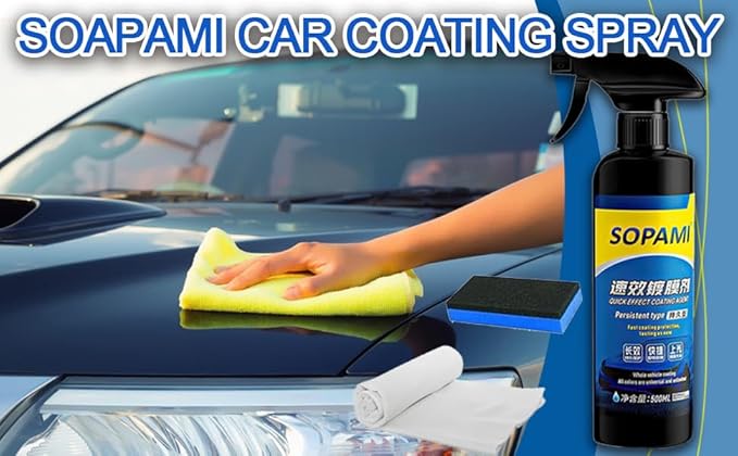 Sopami Car Coating Spray,Quick Effect Coating Agent,Quickly Coat Car Wax,Car Scratch Wax Polish Spray Waterless Wash,Oil Film Emulsion Glass Cleaner with towel (2 pcs)
