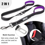 PoyPet 5 Feet Dog Leash - 3M Reflective - 2 Cushioned Handles - Functional Car Seat Belt (Purple)