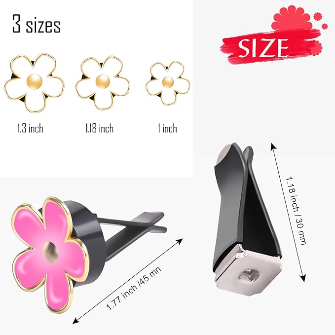 Acantha Car Vent Clips Women Car Decorations Lavender Air Freshener Accessories Daisy Flower Auto Air Conditioning Outlet Clip 6-Pack White Black