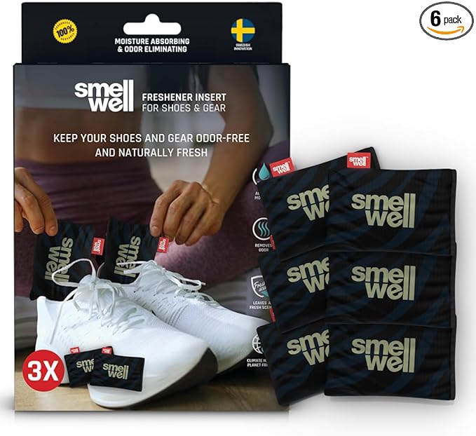 SmellWell - 3-Pack Scented Shoe Deodorizer Inserts - Odor Eliminators - Activated Bamboo Charcoal + Minerals - Natural Fresheners for shoes, bags, gloves - 6 x 1.8oz Original Size Black Zebra