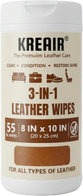 3in1 Leather Wipes 55 Count, Clean, Condition & Restore Shine, XL 8"x10" Extra-Large Wipes for Car Seats, Shoes, Furniture & Bags, For All Types of Leather, Non-Linting, Easy-Pull Lid