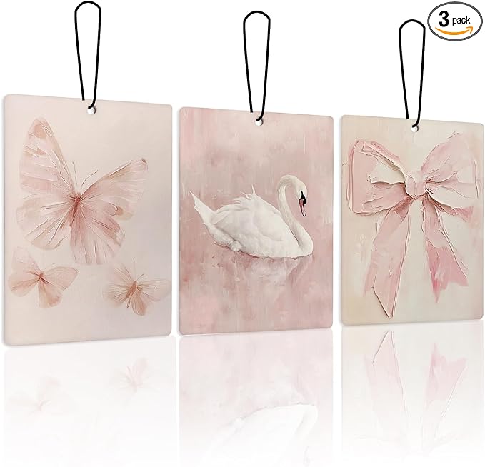 Vintage Pink Butterfly Swan Lavender Car Air Freshener 3Pcs, Coquette Preppy Bow Swan Moth Scents Air Freshener for Women Girls, Cute Girly Car Accessories Interior Mirror Decor Hanging