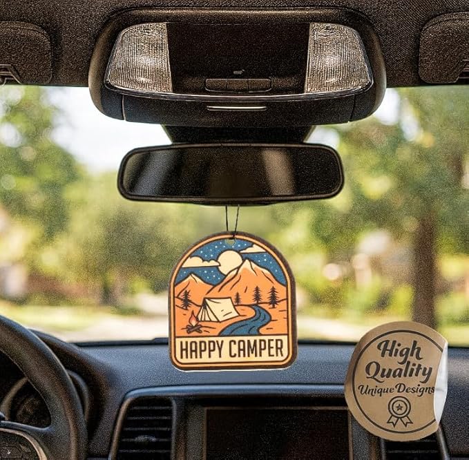Outdoor Adventure Car Air Freshener 4 Pack Scented With Premium Oils By Fresh Fresheners (Happy Camper)