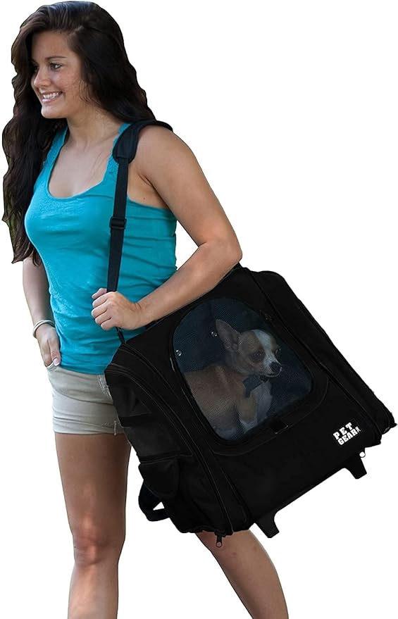 Pet Gear I-GO2 Roller Backpack, Travel Carrier, Car Seat for Cats/Dogs, Mesh Ventilation, Included Tether, Telescoping Handle, Storage Pouch, 1 Model, Available in 5 Colors