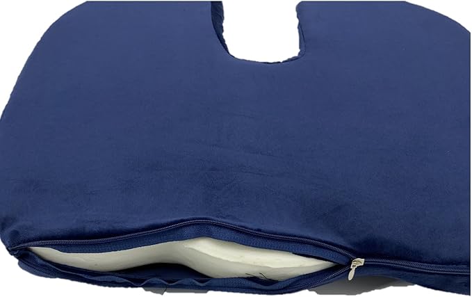 Bookishbunny 2pc High Resilience Memory Foam Seat Chair Waist Lumbar Back Support Cushion Pillow Car Office Home (Navy)