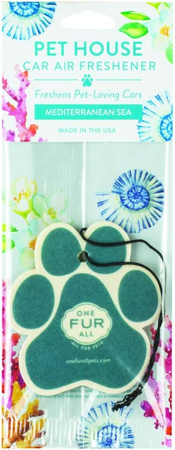 One Fur All Pet House Car Air Freshener - Mediterranean Sea Pack of 4 - Non-toxic Car Air Freshener - Pet-Friendly Air Freshener For Small Spaces & Car - Hanging Odor Eliminating Air Freshener