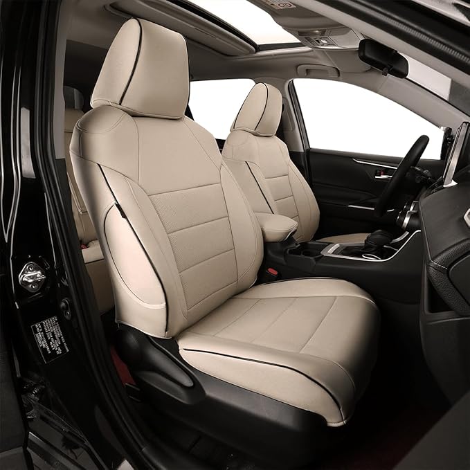 EKR Rav4 Seat Covers Custom Fit for Toyota Rav4 XLE,Platinum,Limited 2013-2018 & SE 2016-2018, Leather Car Seat Cover Full Set for SUV,Faux Leather(Beige)