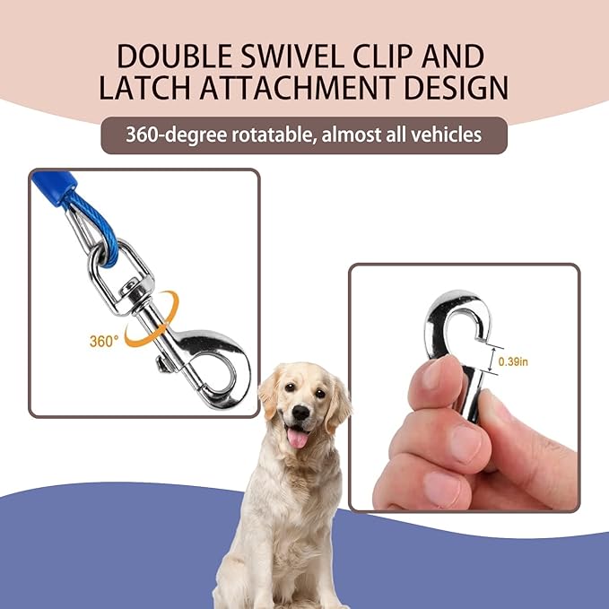 Dog Tether for Car Pet Dog Car Seat Belt Restraint Chew Proof Safety Tether Cable with Double Hook Stainless Steel Coated Pet Vehicle Leash and Harness Restraint 39 Inch