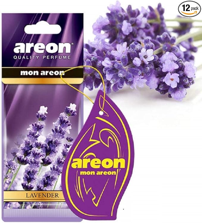 AREON MON MA49 Hanging Best Car Air Freshener Lavender Scent, Paper Hanging Ornaments, Long Lasting Scent for Car or Home 12 Pack