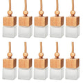8ml Car Hanging Perfume Air Freshener Diffuser,Empty Frosted Glass Perfume Vials Diffuser,Thick Square Ornament Fragrance Container With Wooden Caps & Hanging String,FREE Funnel,Dropper-Pack of 10